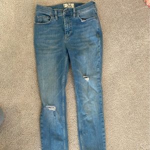 FREE PEOPLE MID RISE SKINNY JEANS WITH FRINGE